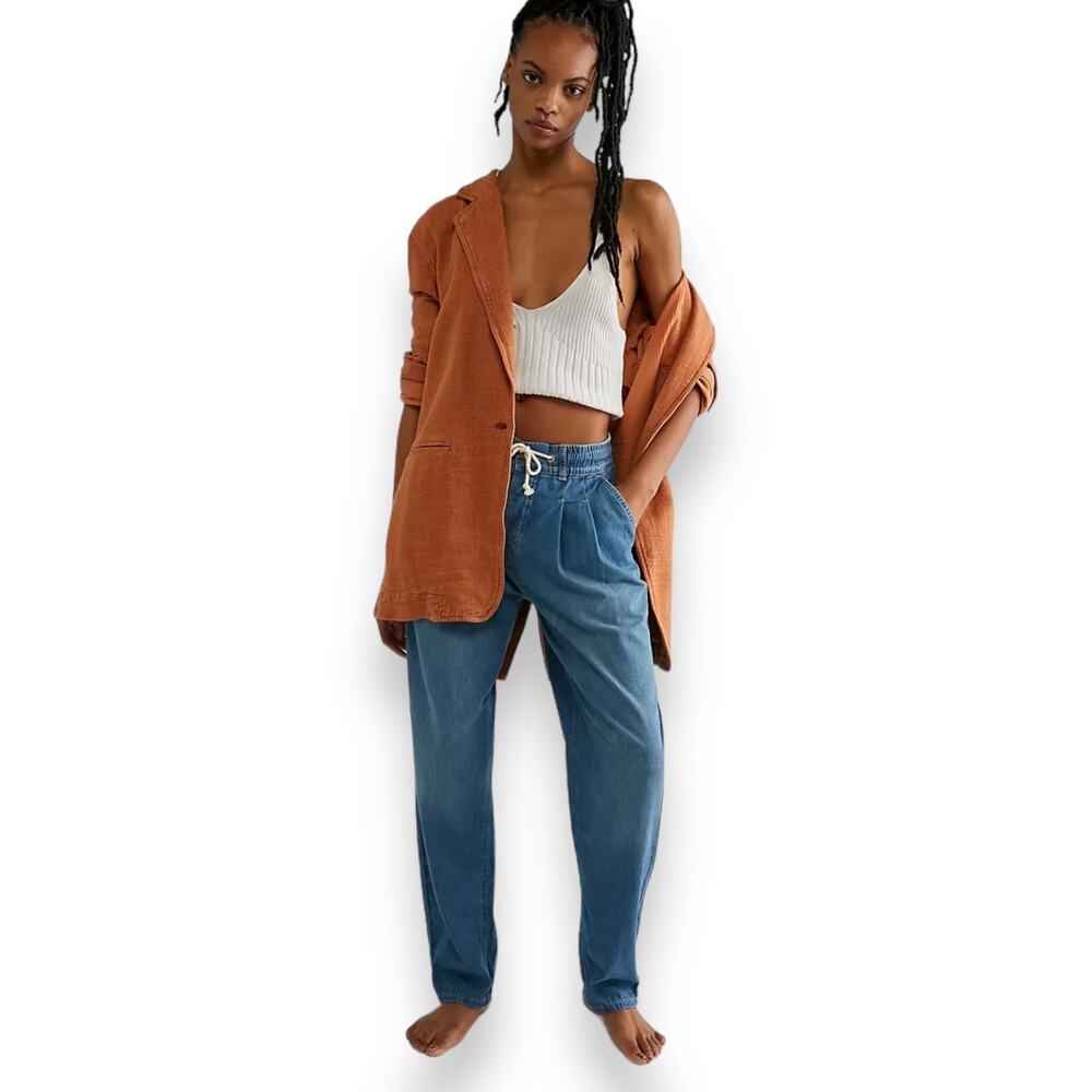 Free People Luna Denim Pull On Pants Women's M Blue Chambray Lounge Comfy Relax